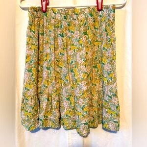 Rachel & Zoe Viscose Ruffled Midi Floral Skirt Women's Sz XS Elastic Waist